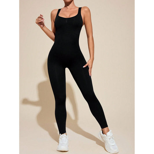 Cutout Wide Strap Active Jumpsuit