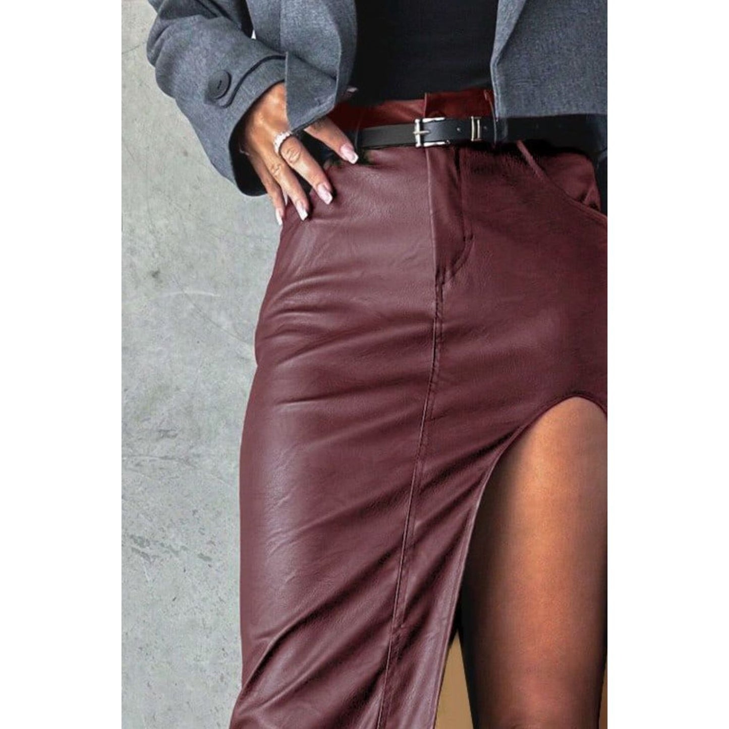 Slit Midi Skirt with Pockets