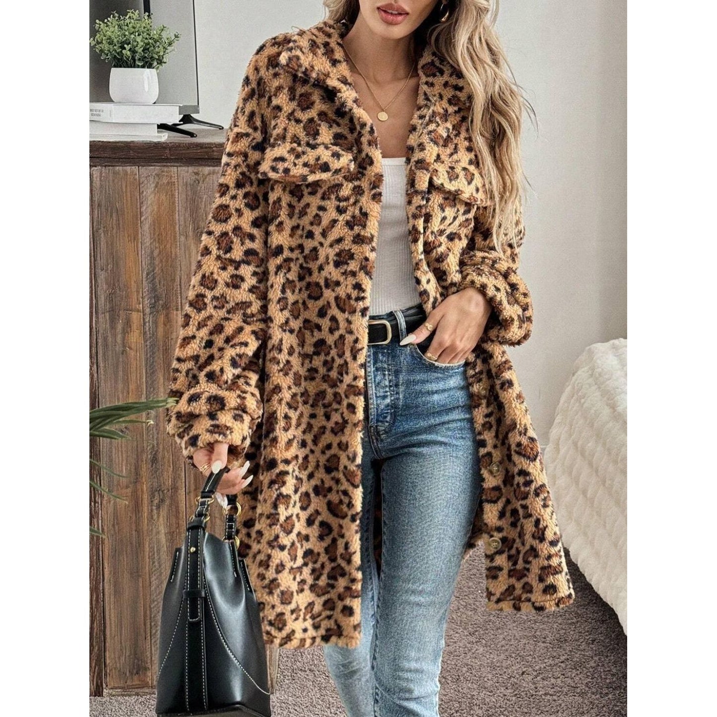 Unleash Your Wild Side Leopard Print Fuzzy Coat