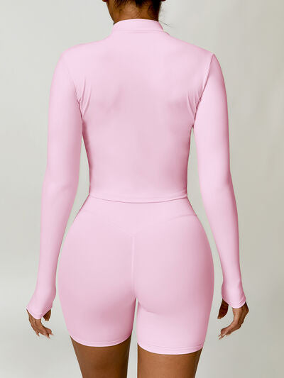 Zip Up Mock Neck Long Sleeve Active Outerwear - TiffanyzKlozet