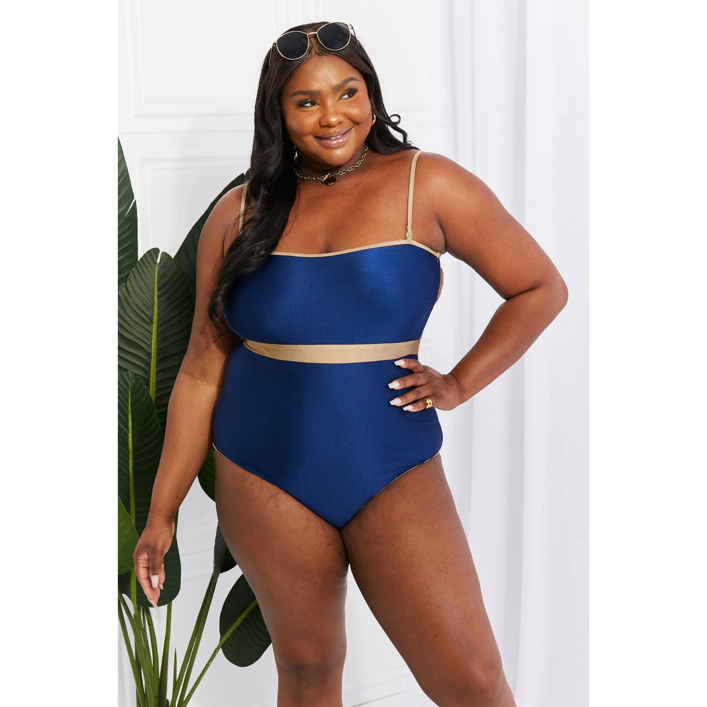 Marina West Swim Wave Break Contrast Trim One-Piece - TiffanyzKlozet