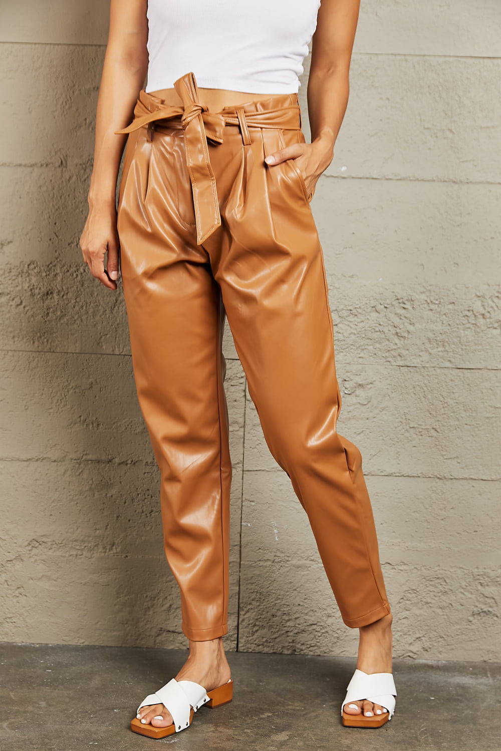 HEYSON Powerful You Full Size Faux Leather Paperbag Waist Pants - TiffanyzKlozet