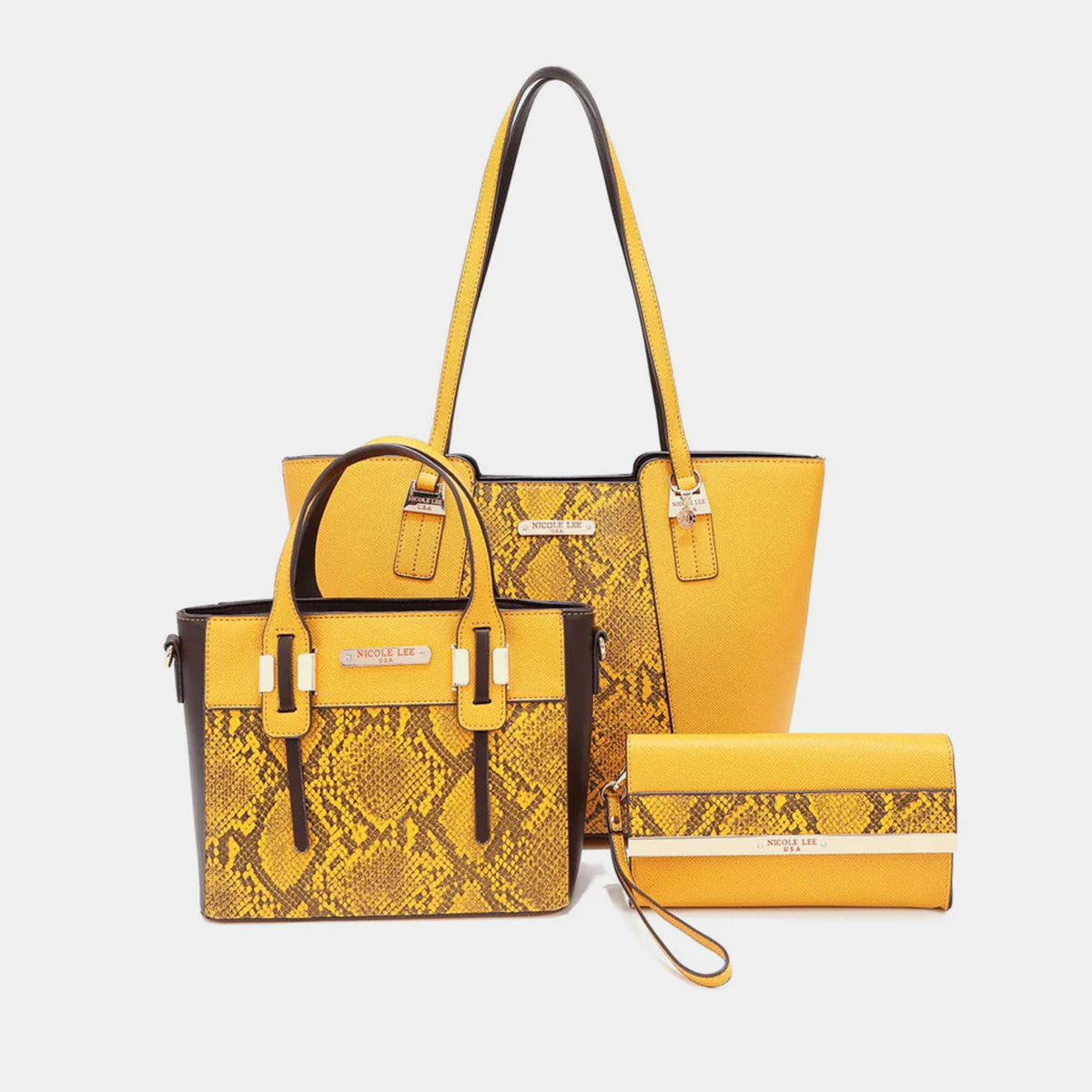 Nicole Lee USA 3-Piece Snake Print Handbag Set - TiffanyzKlozet