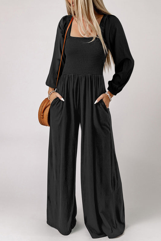Square Neck Raglan Sleeve Jumpsuit with Pocket - TiffanyzKlozet