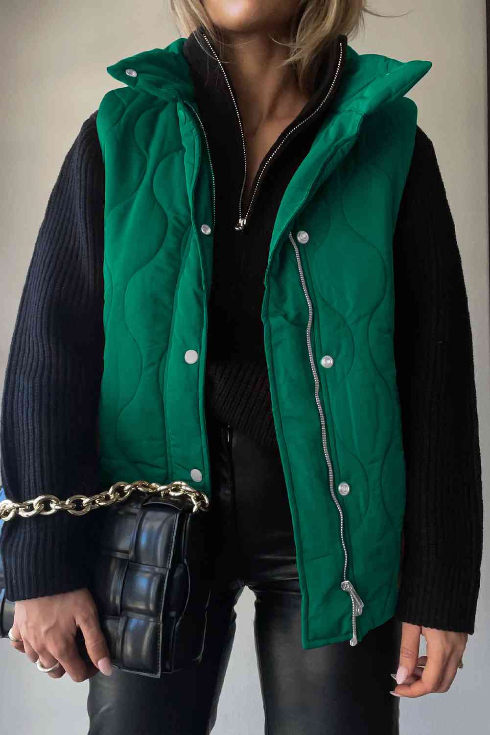 Collared Neck Vest with Pockets - TiffanyzKlozet