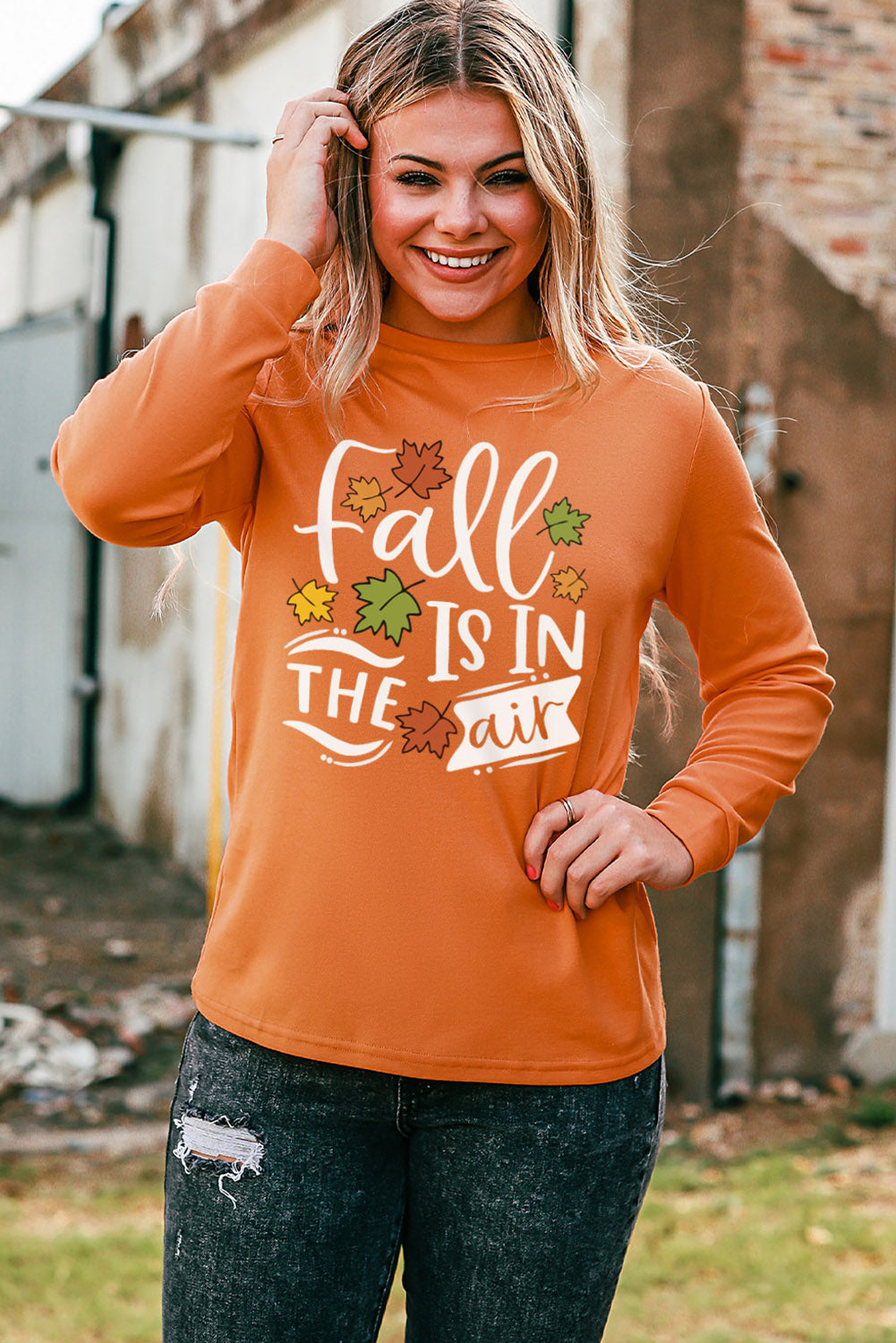 Round Neck Long Sleeve FALL IS IN THE AIR Graphic Sweatshirt - TiffanyzKlozet