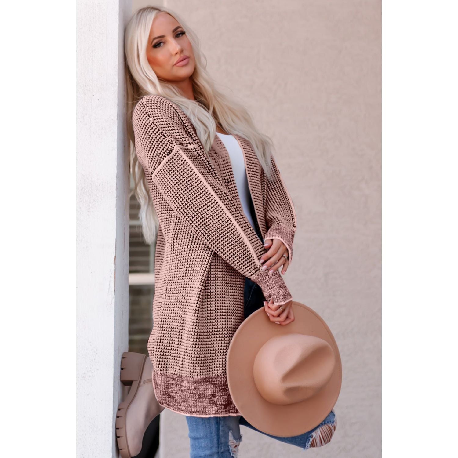 Woven Right Heathered Open Front Longline Cardigan - TiffanyzKlozet