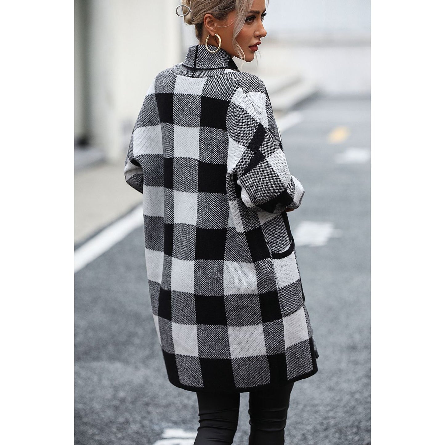 Plaid Dropped Shoulder Cardigan with Pocket - TiffanyzKlozet