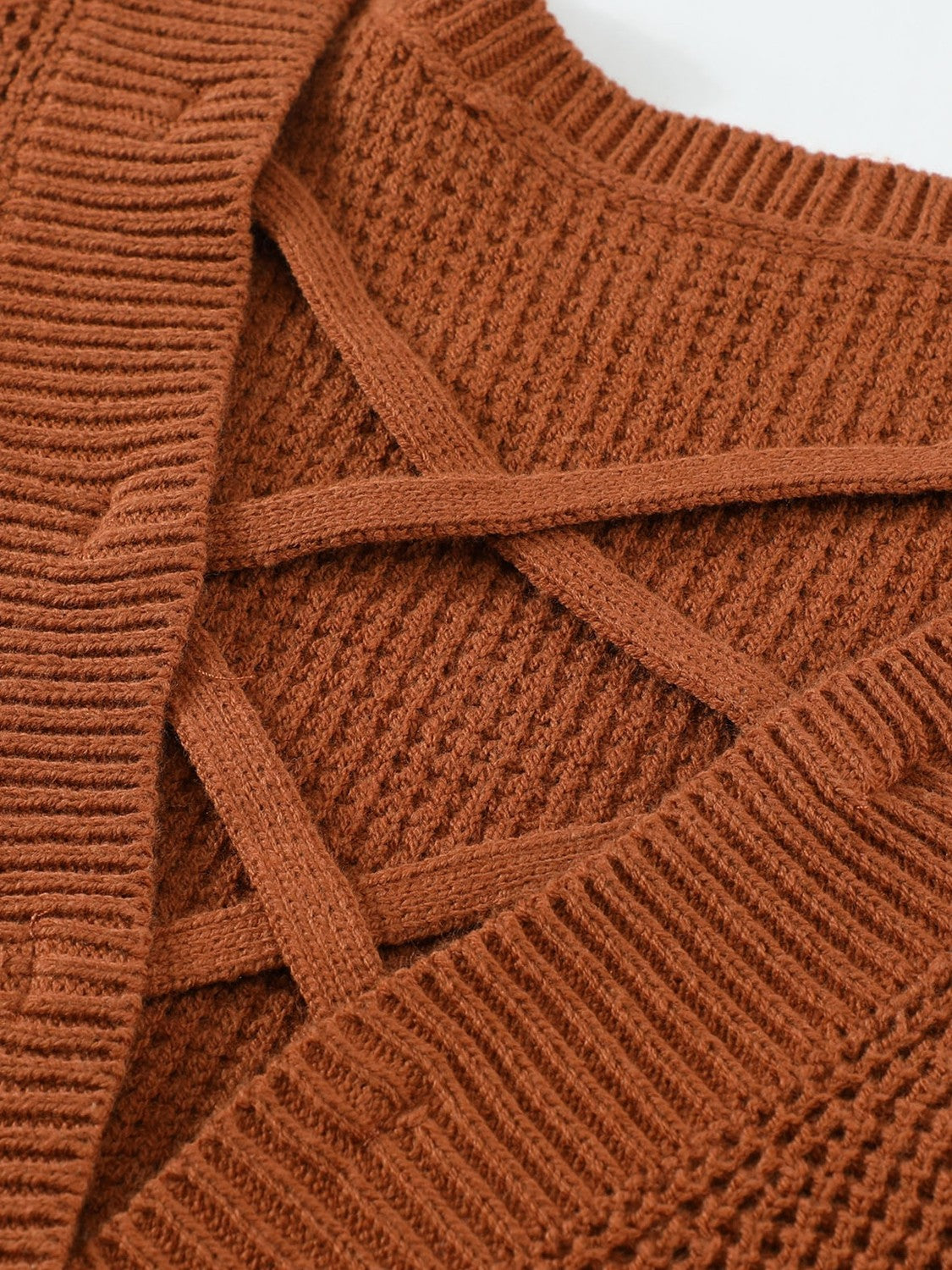 Woven Right Crisscross Back Waffle-Knit Sweater - TiffanyzKlozet