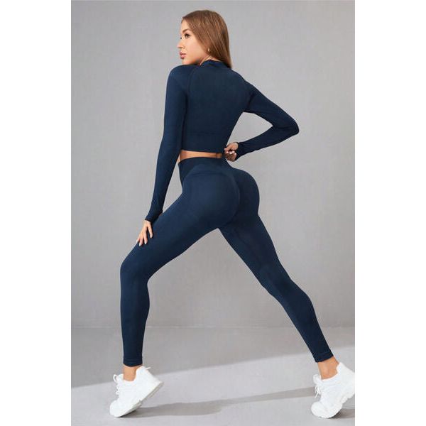 Mock Neck Long Sleeve Top and Pants Active Set - TiffanyzKlozet