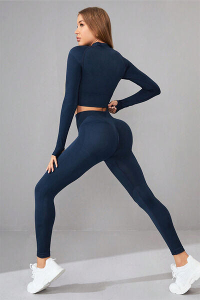 Mock Neck Long Sleeve Top and Pants Active Set - TiffanyzKlozet