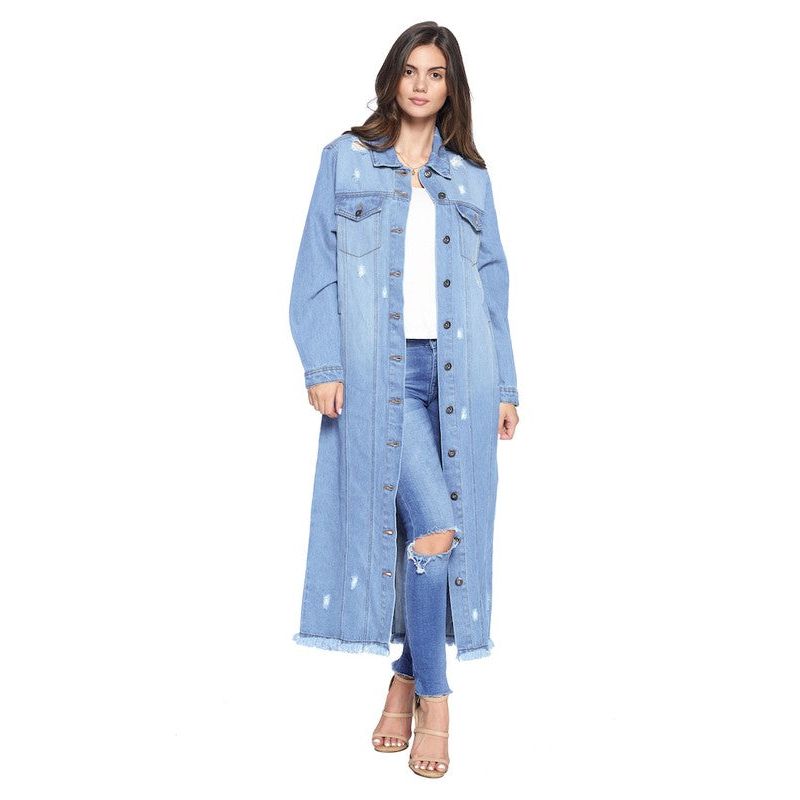 DENIM LONG JACKETS DISTRESSED WASHED - TiffanyzKlozet