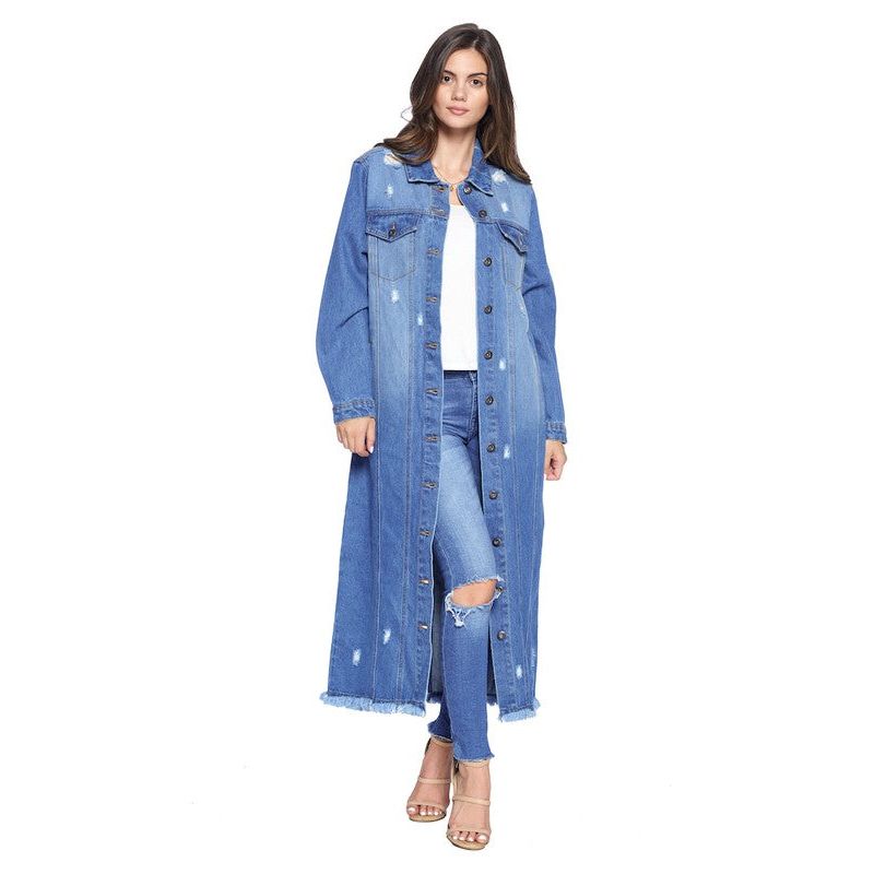 DENIM LONG JACKETS DISTRESSED WASHED - TiffanyzKlozet