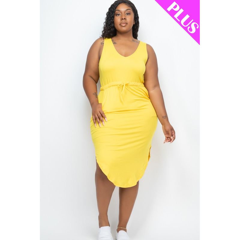 DRAWSTRING SLEEVELESS MIDI DRESS - TiffanyzKlozet