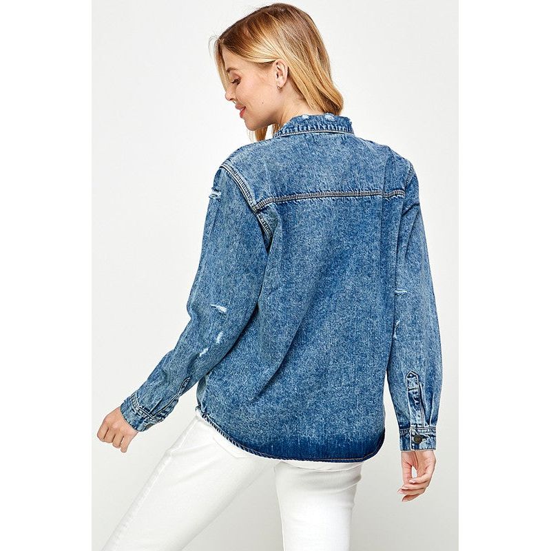 Women's Distressed Denim Shirts - TiffanyzKlozet