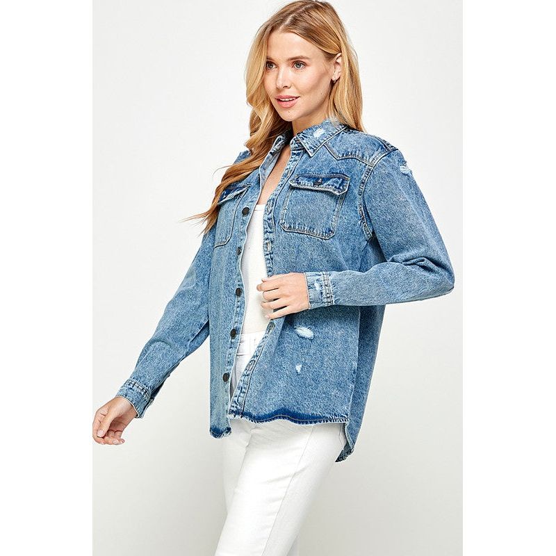 Women's Distressed Denim Shirts - TiffanyzKlozet