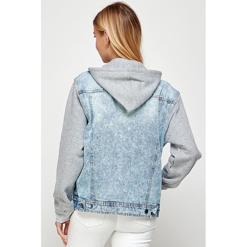Women's Denim  Jacket with Fleece Hoodies - TiffanyzKlozet