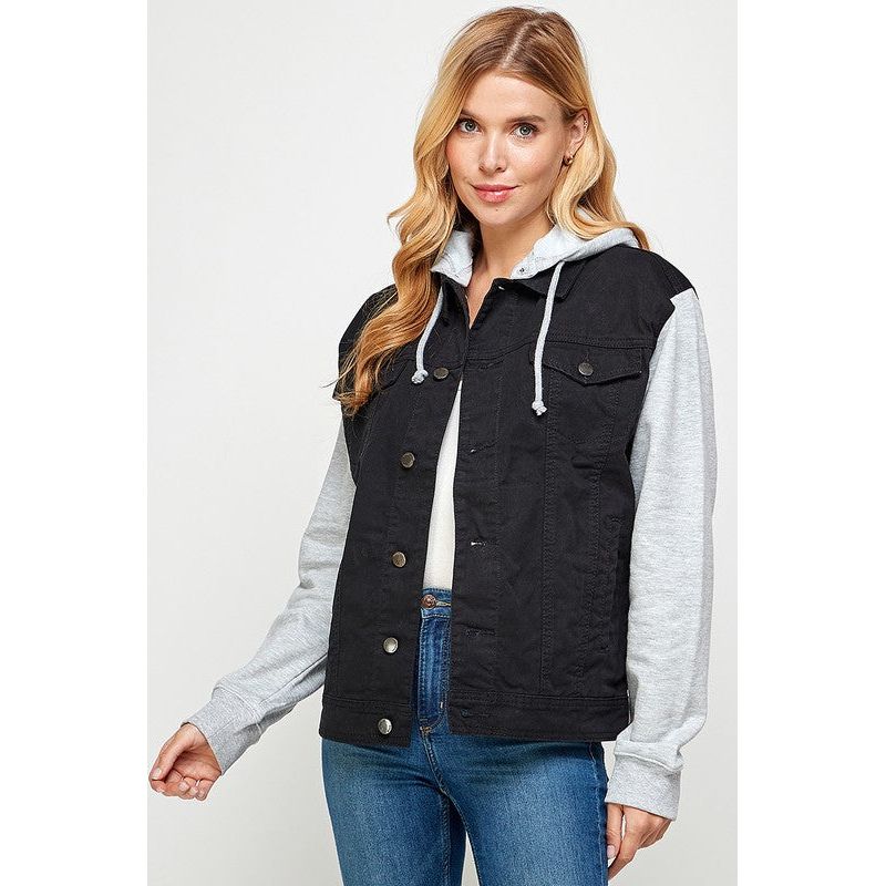 Women's Denim  Jacket with Fleece Hoodies - TiffanyzKlozet
