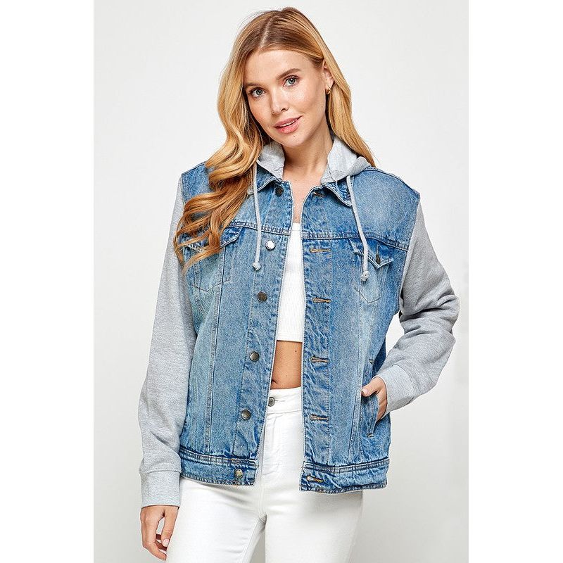 Women's Denim  Jacket with Fleece Hoodies - TiffanyzKlozet