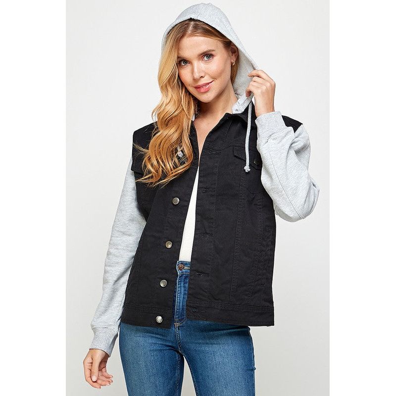 Women's Denim  Jacket with Fleece Hoodies - TiffanyzKlozet