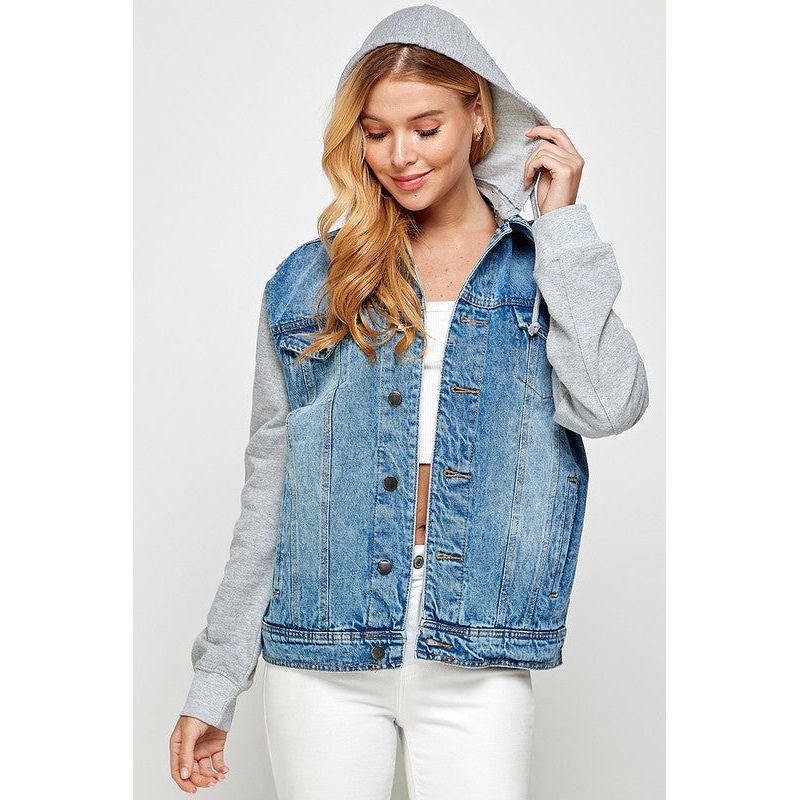 Women's Denim  Jacket with Fleece Hoodies - TiffanyzKlozet