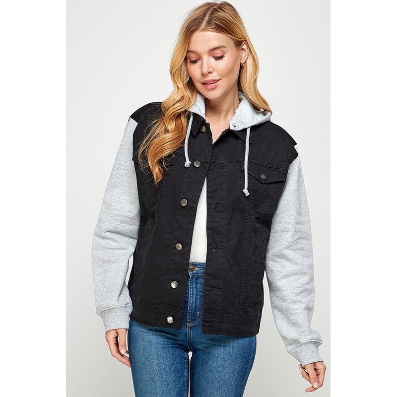 Women's Denim  Jacket with Fleece Hoodies - TiffanyzKlozet