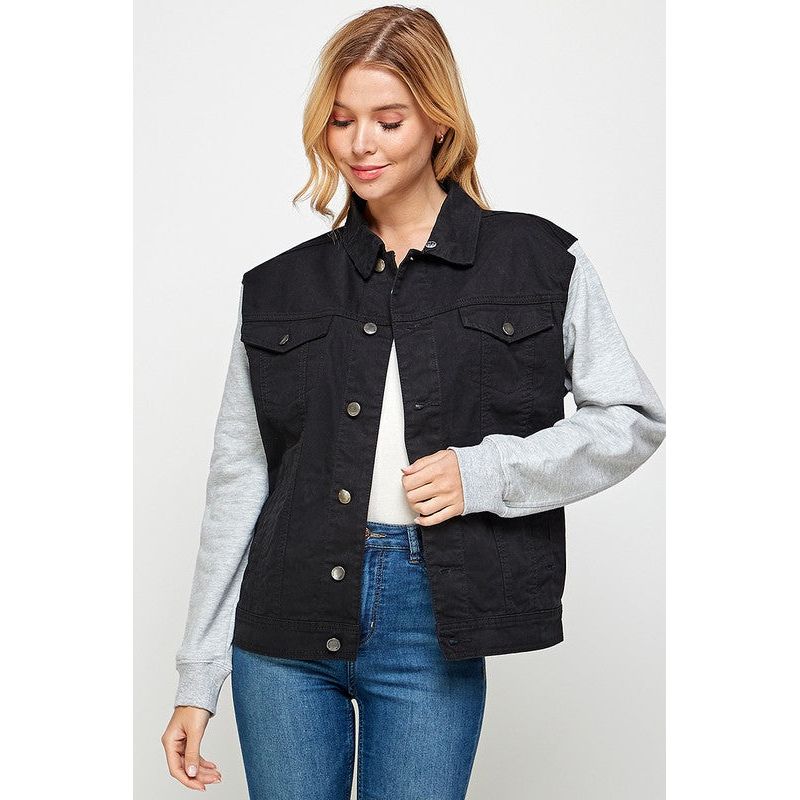 Women's Denim  Jacket with Fleece Hoodies - TiffanyzKlozet