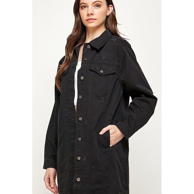 women's Denim Jacket with Distressed - TiffanyzKlozet