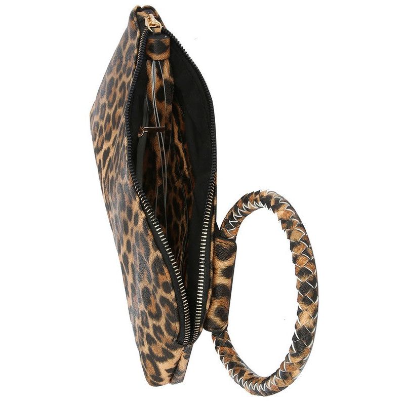 Leopard Cuff Handle Tassel Wristlet Clutch - TiffanyzKlozet