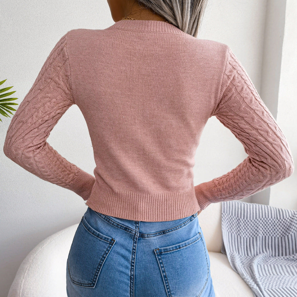 Cutout Cable-Knit Round Neck Sweater - TiffanyzKlozet