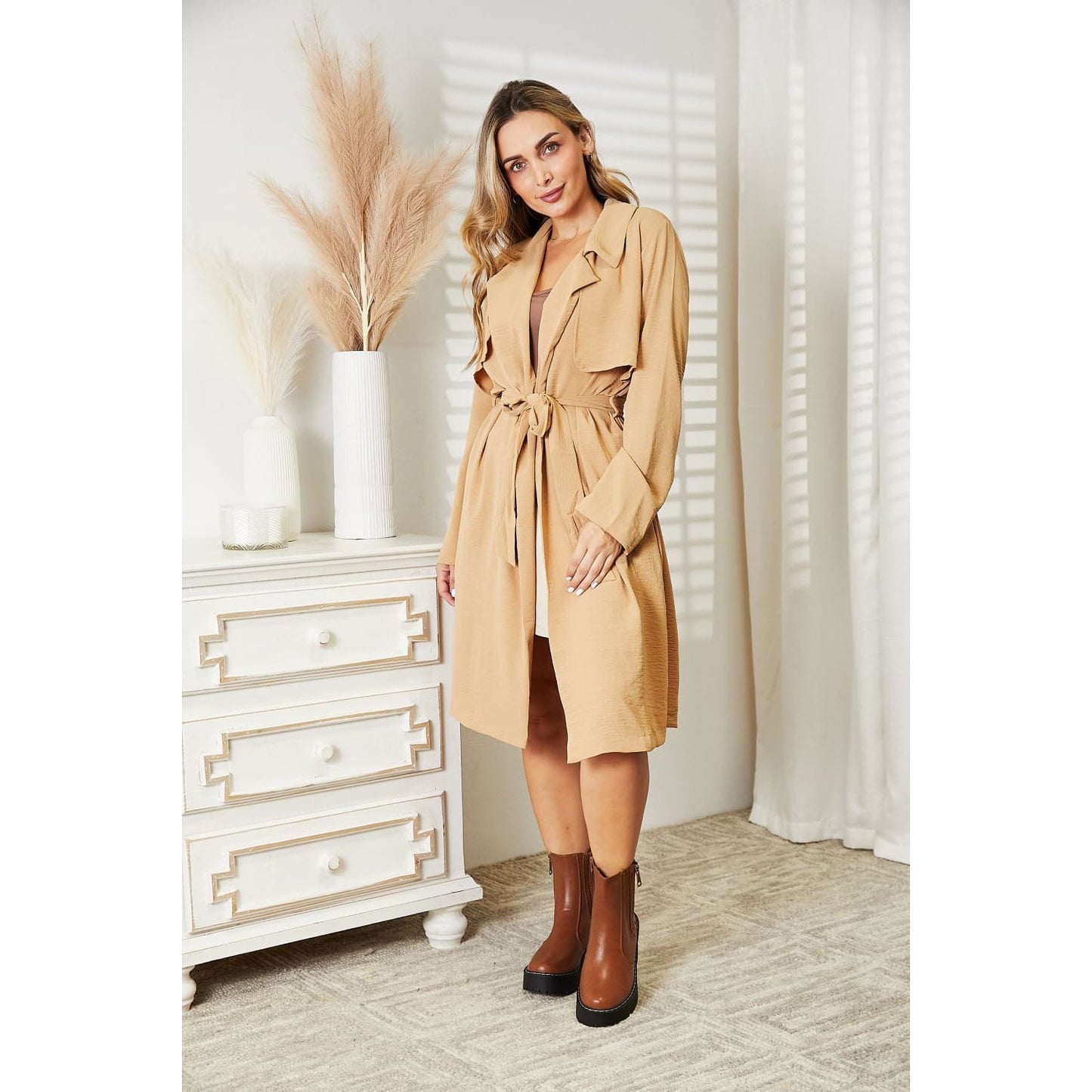 Culture Code Full Size Tied Trench Coat with Pockets - TiffanyzKlozet