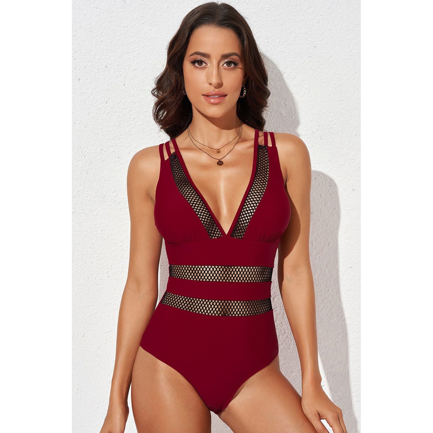 Olivia Mesh Plunge One-Piece Swimsuit - TiffanyzKlozet