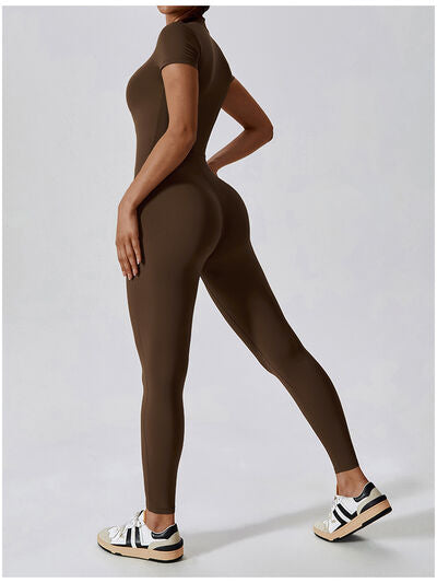 Half Zip Short Sleeve Active Jumpsuit - TiffanyzKlozet