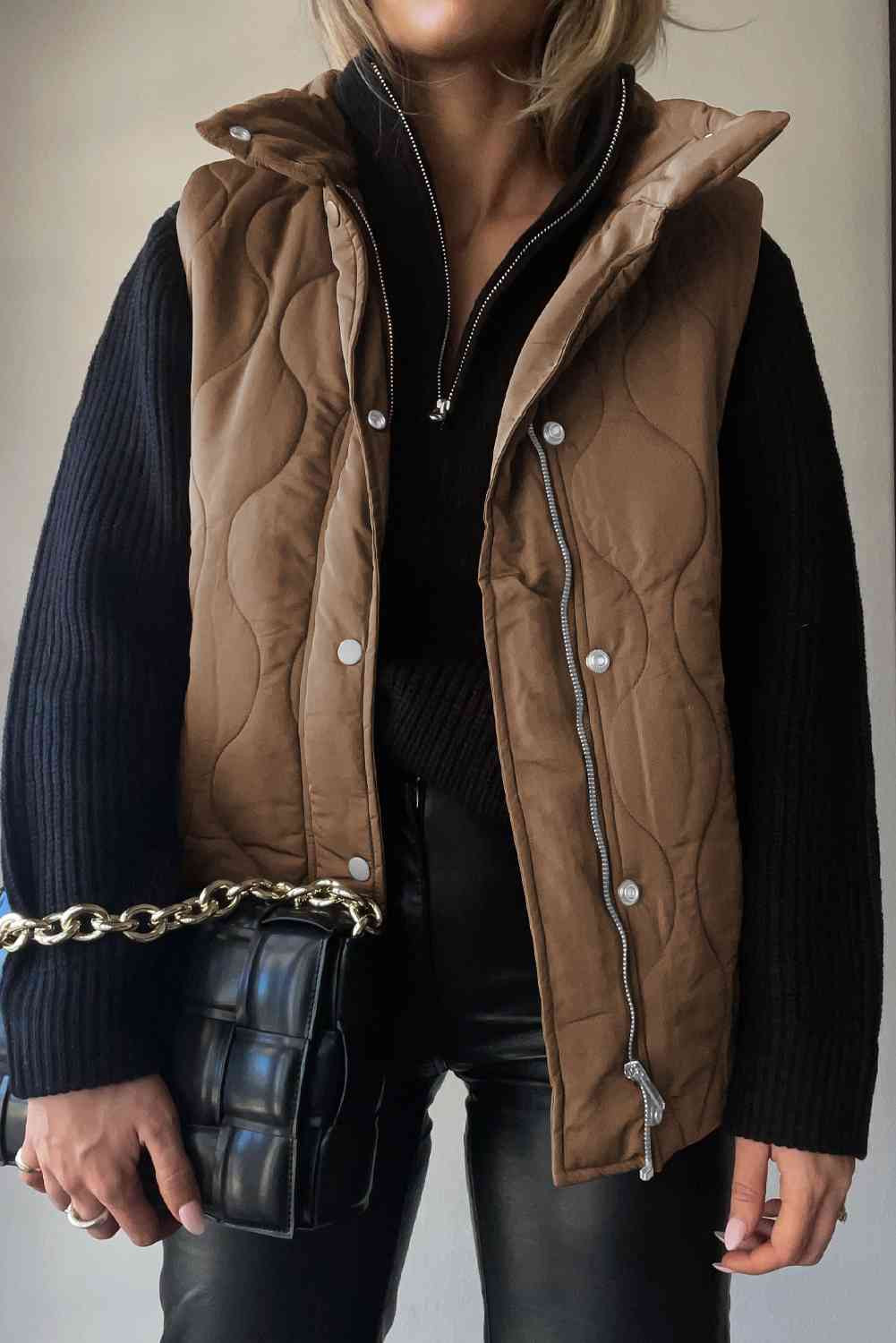 Collared Neck Vest with Pockets - TiffanyzKlozet
