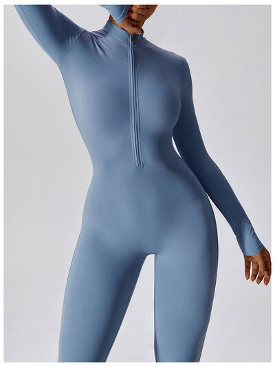 Zip Up Mock Neck Long Sleeve Jumpsuit - TiffanyzKlozet