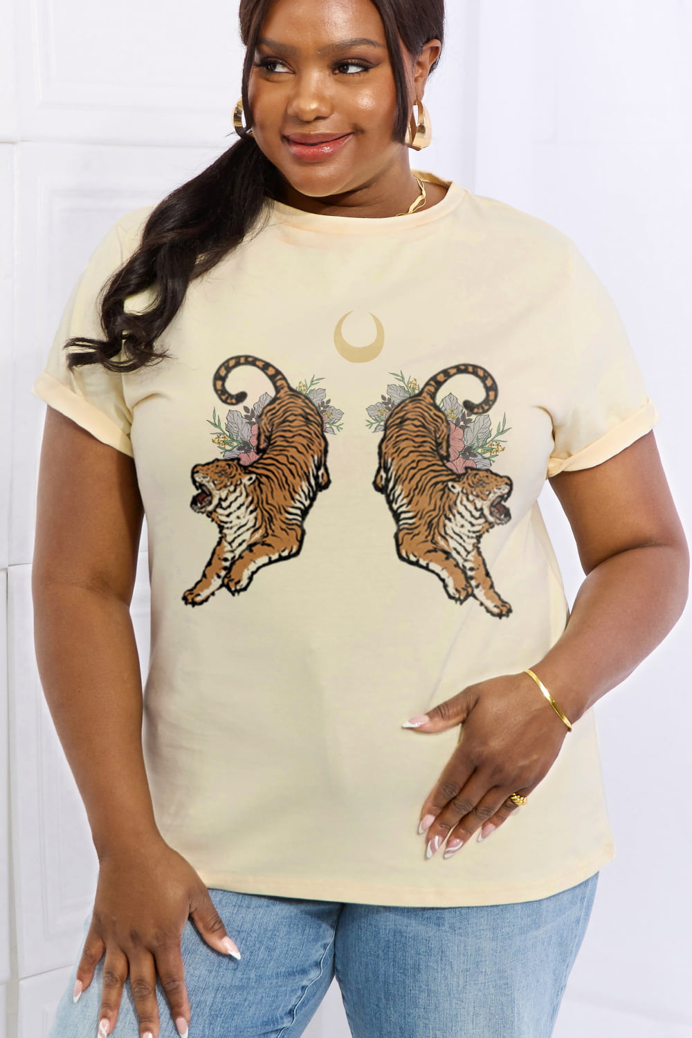 Simply Love Full Size Tiger Graphic Cotton Tee - TiffanyzKlozet