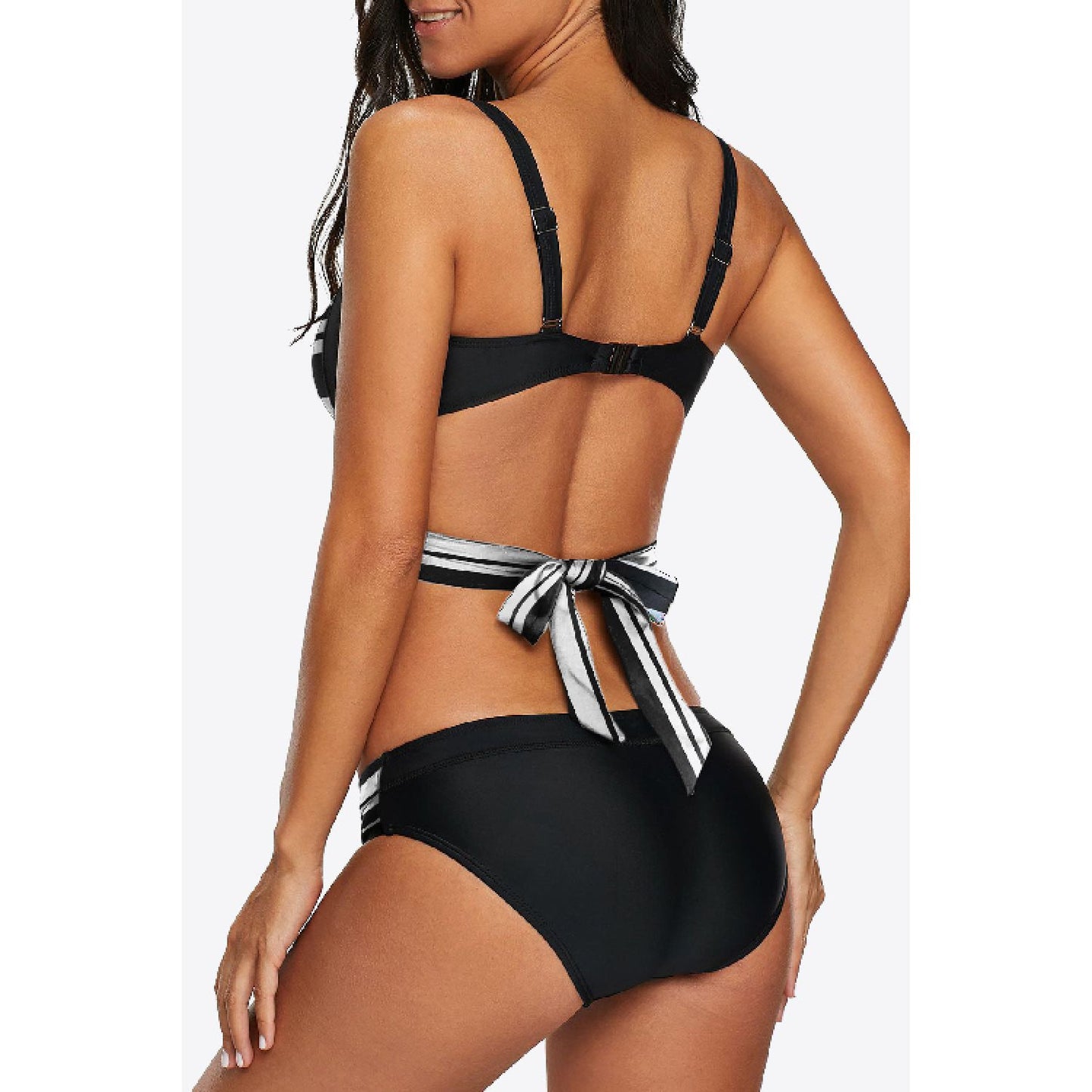 Striped Crisscross Tie-Back Bikini Set - TiffanyzKlozet