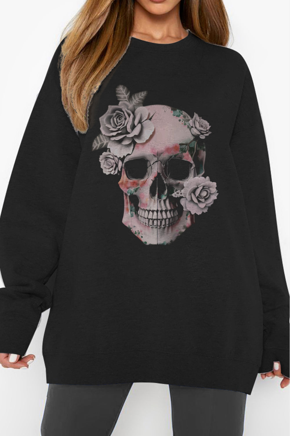 Simply Love Simply Love Full Size Dropped Shoulder SKULL Graphic Sweatshirt - TiffanyzKlozet