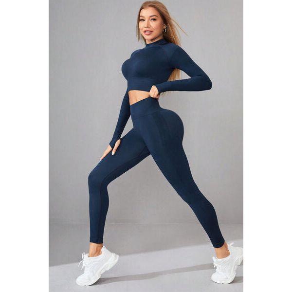 Mock Neck Long Sleeve Top and Pants Active Set - TiffanyzKlozet