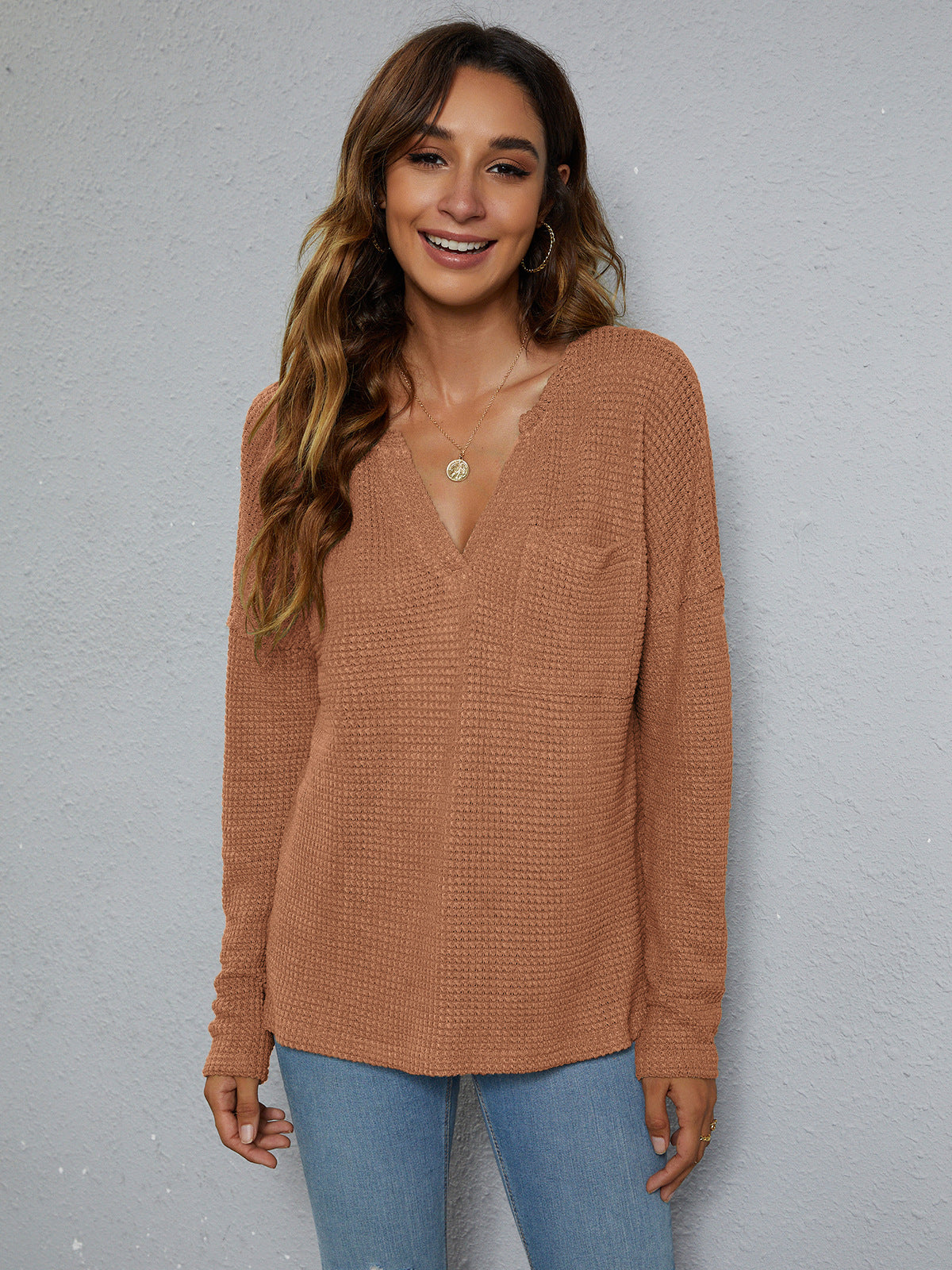 Dropped Shoulder High-Low Waffle-Knit Top - TiffanyzKlozet