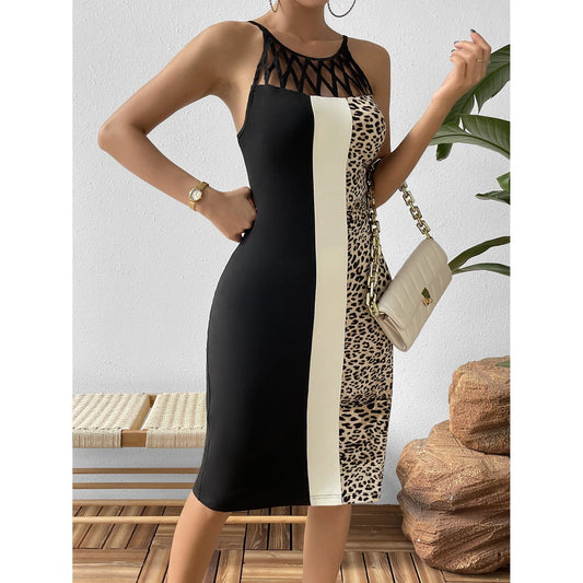 Leopard Color Block Cutout Sleeveless Knee-Length Dress - TiffanyzKlozet