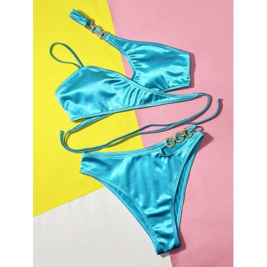 Chain Detail Crisscross Bikini Set - TiffanyzKlozet