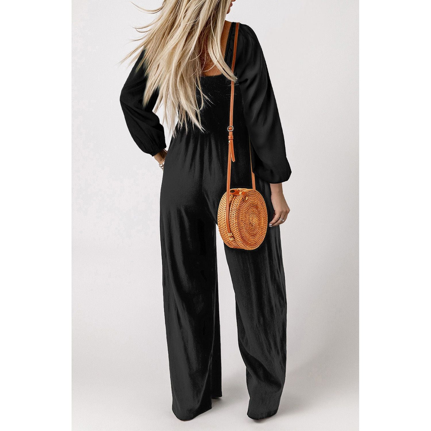 Square Neck Raglan Sleeve Jumpsuit with Pocket - TiffanyzKlozet