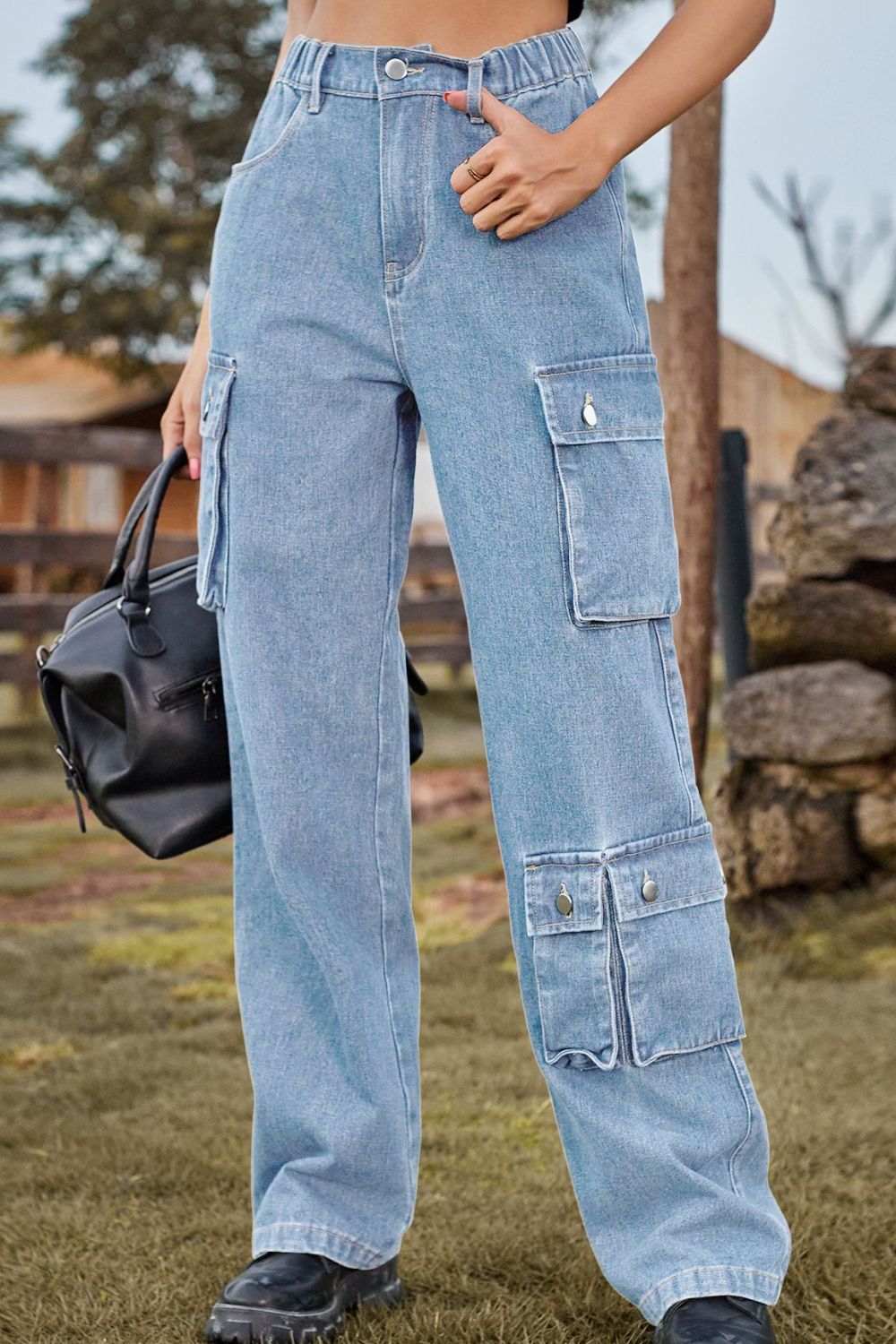 Loose Fit Long Jeans with Pockets - TiffanyzKlozet