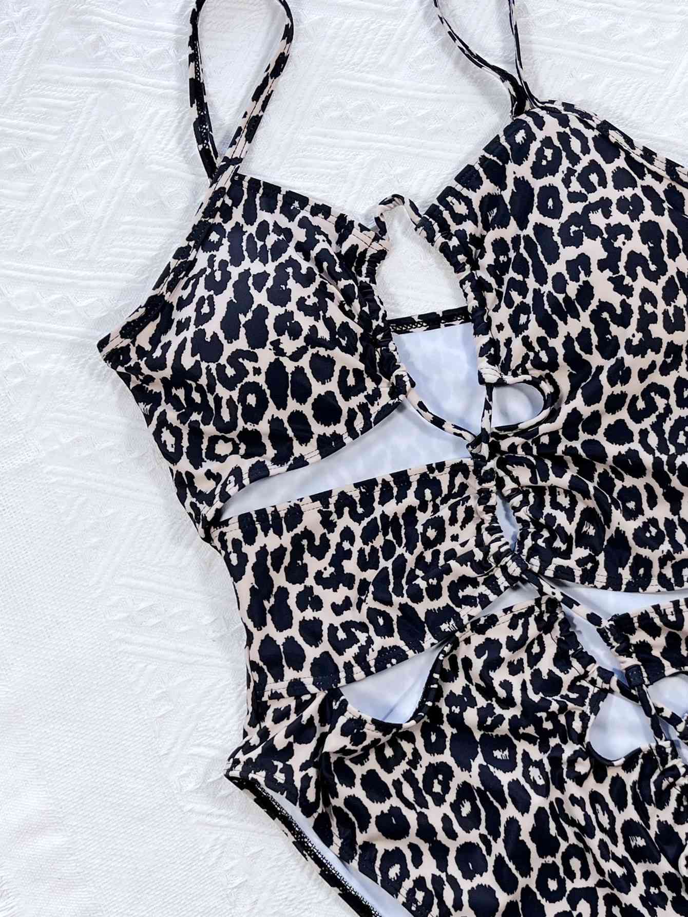 Leopard Cutout Tied One-Piece Swimsuit - TiffanyzKlozet