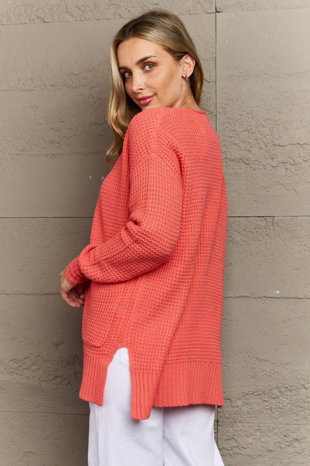 Zenana Bright & Cozy Full Size Waffle Knit Cardigan - TiffanyzKlozet
