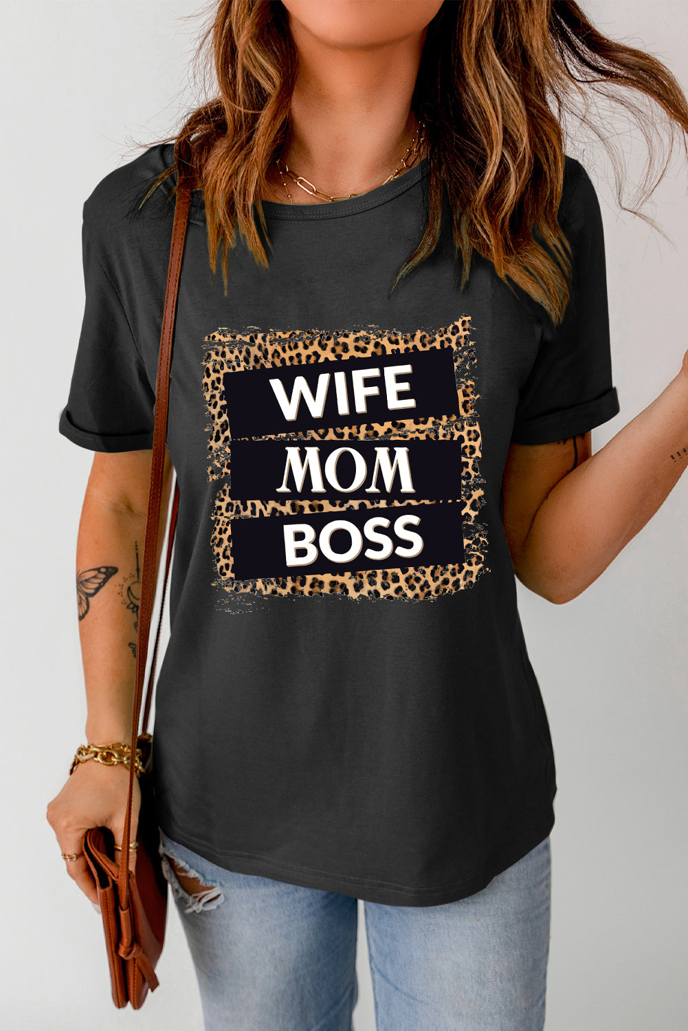 WIFE MOM BOSS Leopard Graphic Tee - TiffanyzKlozet