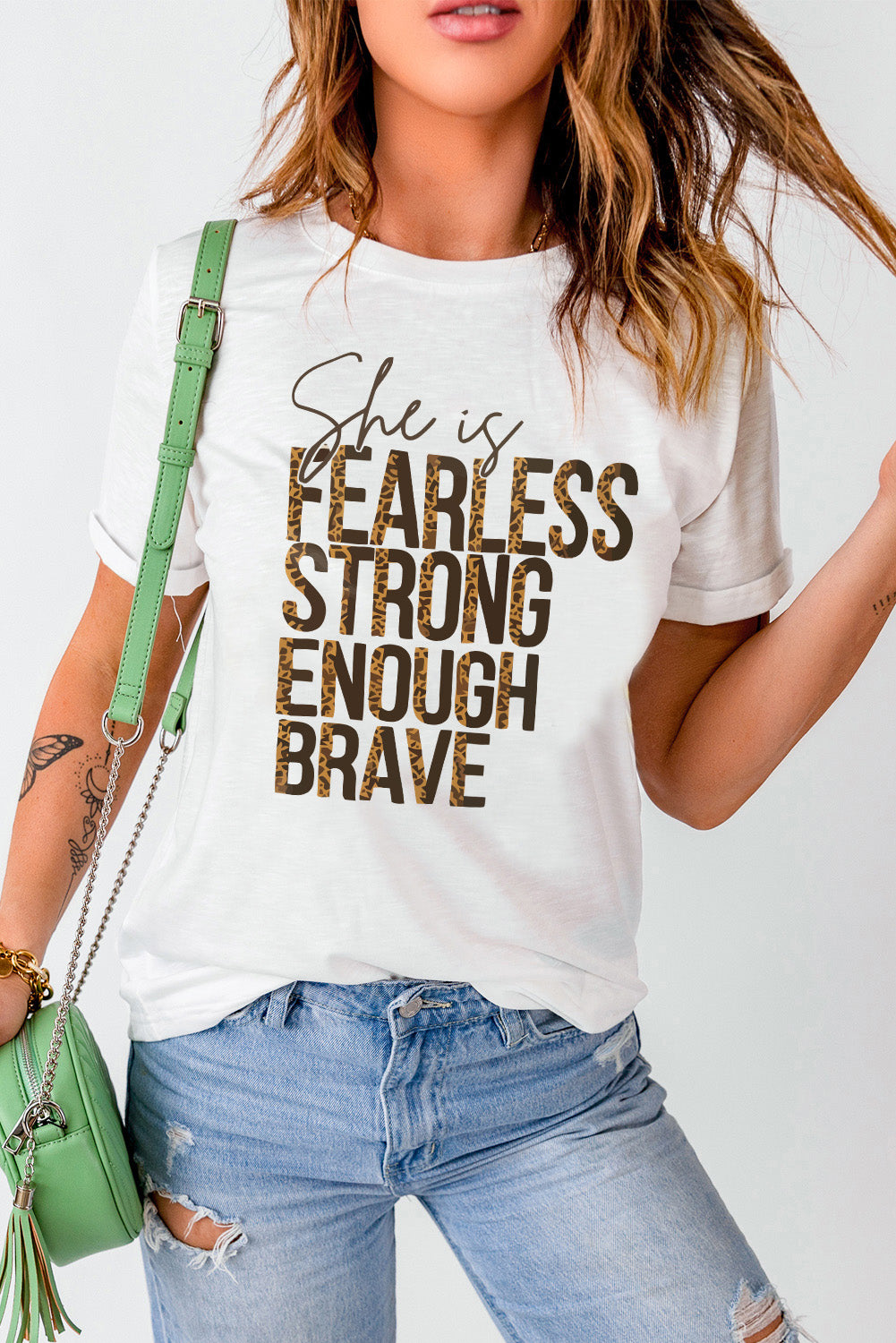 Slogan Graphic Round Neck Short Sleeve Tee - TiffanyzKlozet