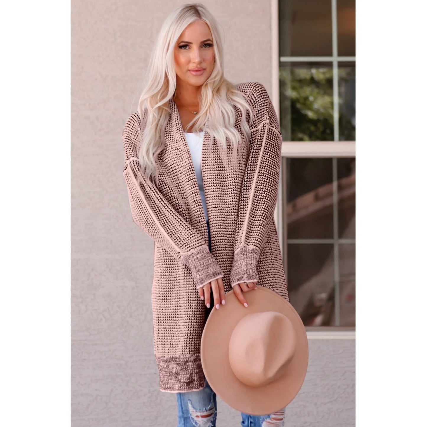 Woven Right Heathered Open Front Longline Cardigan - TiffanyzKlozet