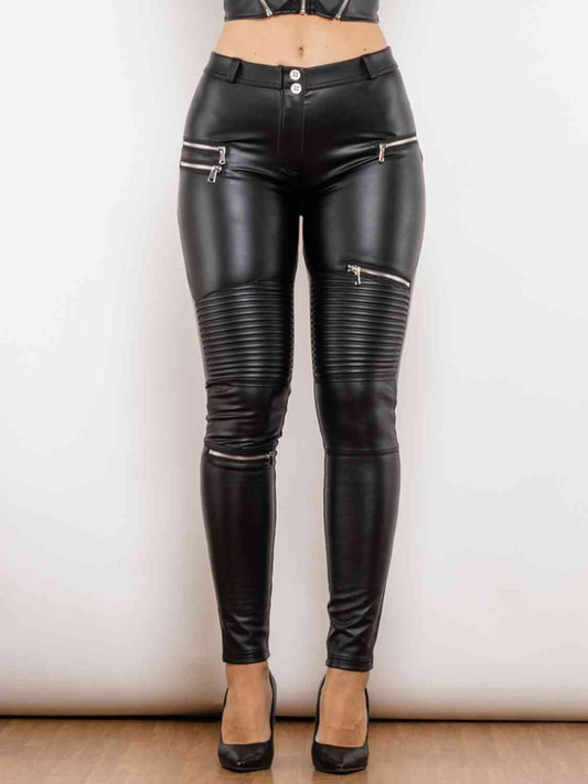 PU Zip Detail Skinny Pants - TiffanyzKlozet